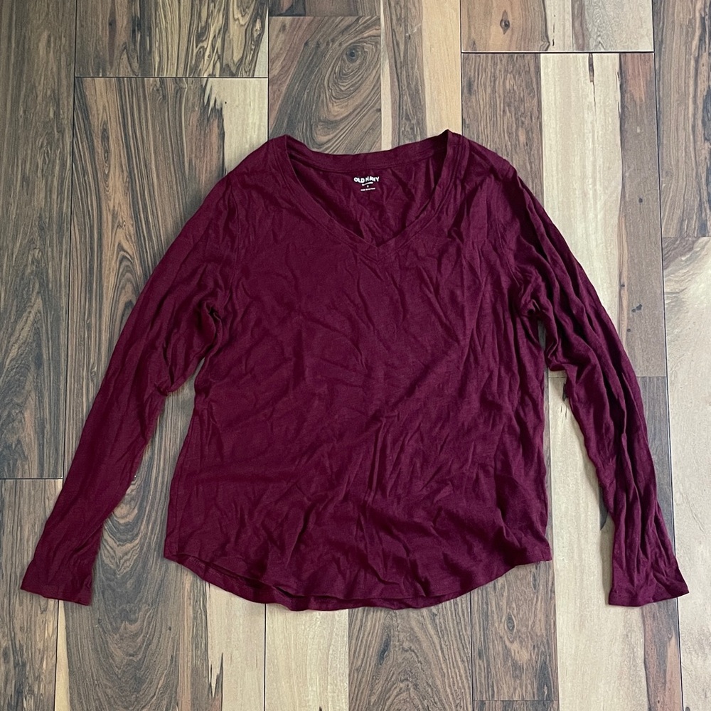 Old Navy Burgundy Long Sleeve V-Neck Top